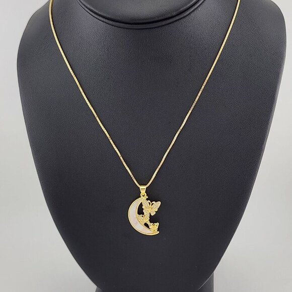 Brand New Half Moon Double Butterfly Necklace - Picture 10 of 11